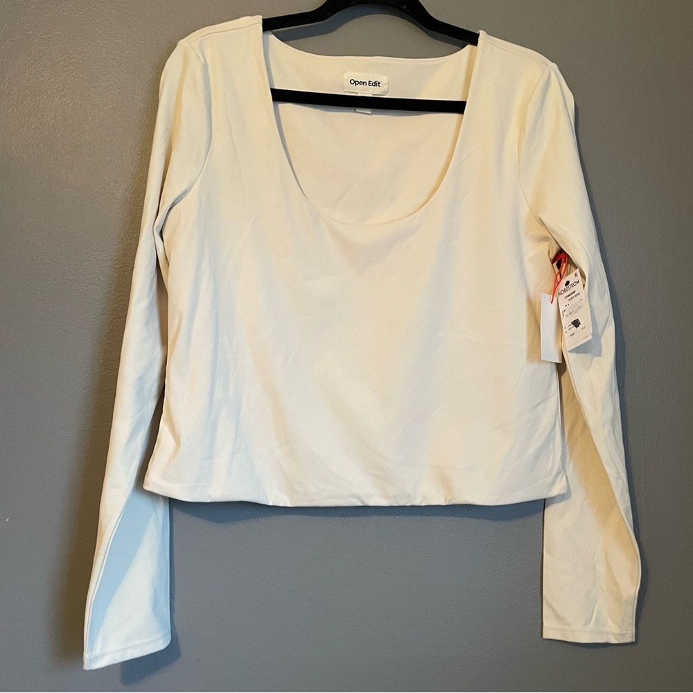NWT Open Edit Sz XL Women’s Scoopneck Ivory Dove Blouse Long Sleeve Top Ret $49!